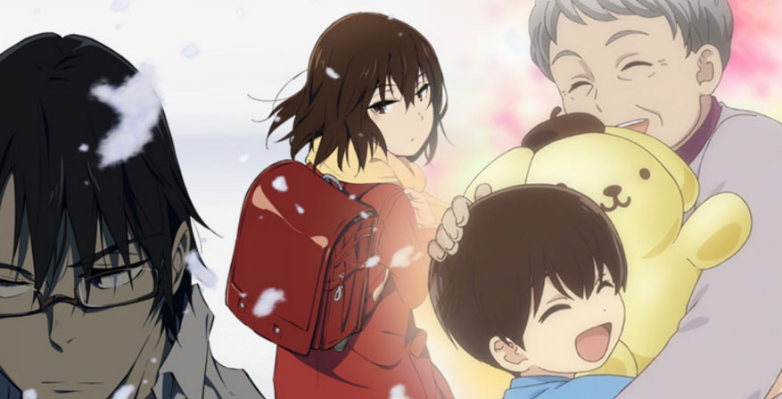 banner with images from "erased" anime and "sanrio boys" anime
